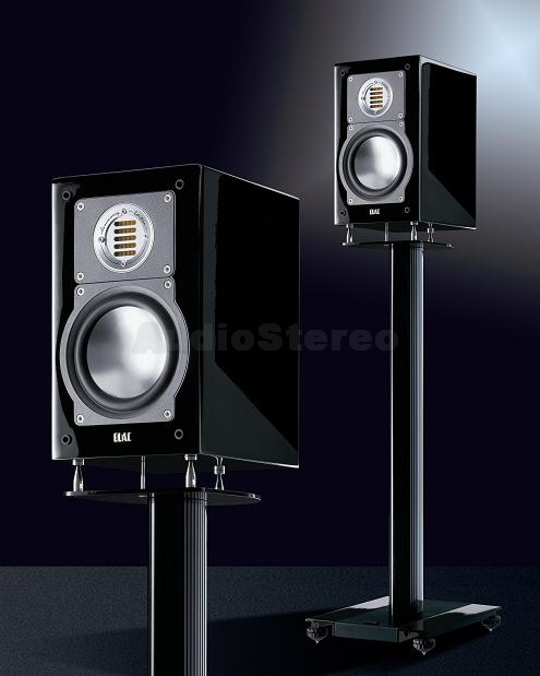 ELAC BS 203 Anniversary Edition black high gloss finish on LS 70 stand